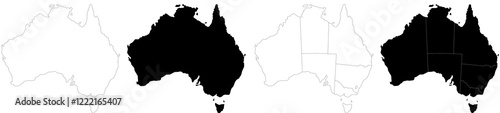 Australia map sets, Australia administrative map, Australia outline and states map set - illustration version