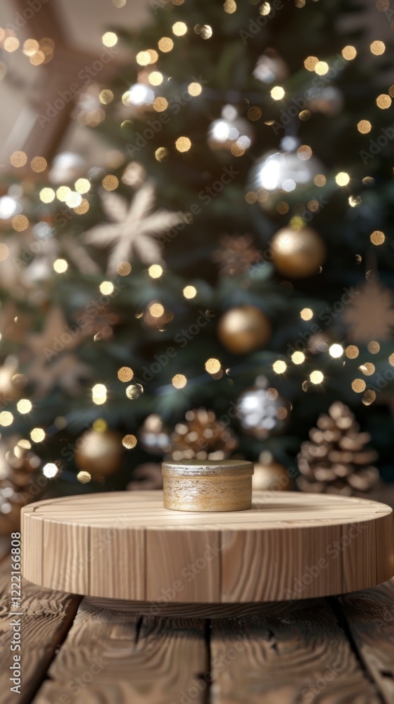 Elegant Decor with Candle and Christmas Tree in Soft Focus Background Elegant Decor with Candle and Christmas Tree in Soft Focus Background