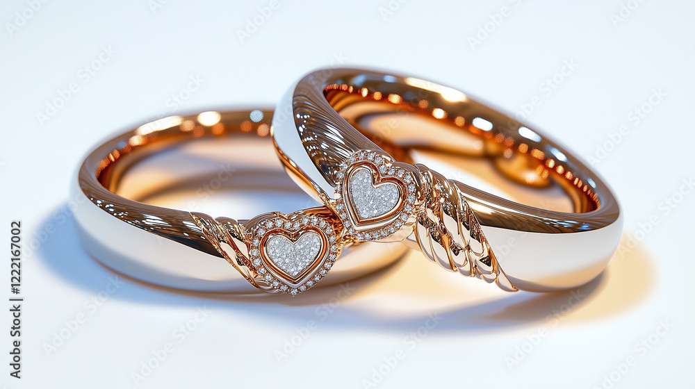 Intertwined rings with heart engravings symbolize love and commitment Intertwined rings with heart engravings symbolize love and commitment