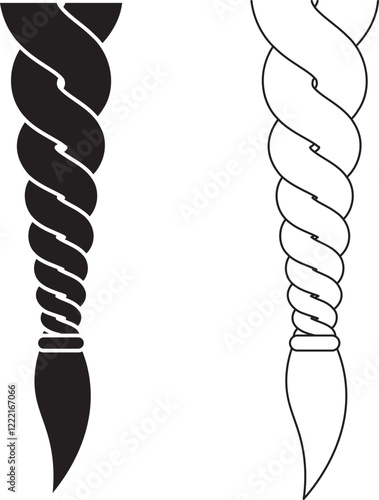 outline silhouette hair French braid icon set