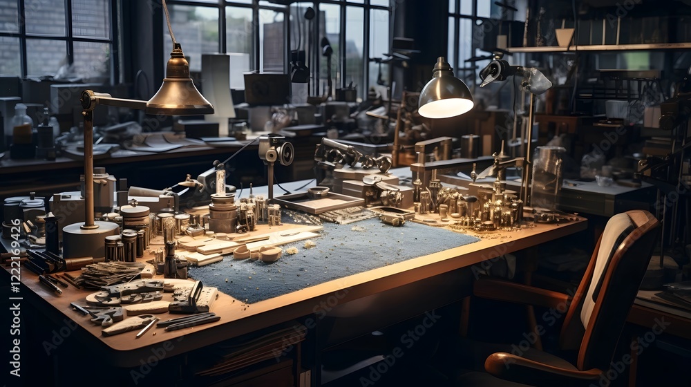 The jeweler s precision workspace is a hub of craftsmanship filled with an array of dazzling diamonds and specialized tools for the meticulous work of gemstone cutting and jewelry design The jeweler s precision workspace is a hub of craftsmanship filled with an array of dazzling diamonds and specialized tools for the meticulous work of gemstone cutting and jewelry design