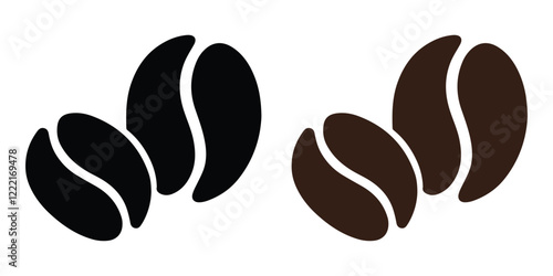 Two coffee beans icon set. Espresso vector illustration. Coffee shop logo. Roasted coffee symbol. Hot drink aroma isolated sign vector art