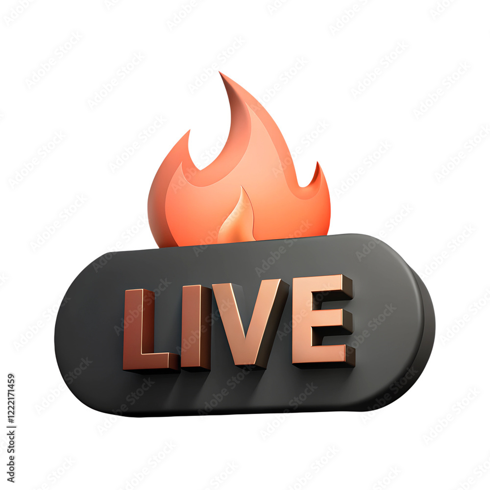 Live streaming icon with flame. Button for broadcasting, livestream or online stream. Cartoon plastic style icon Live streaming icon with flame. Button for broadcasting, livestream or online stream. Cartoon plastic style icon