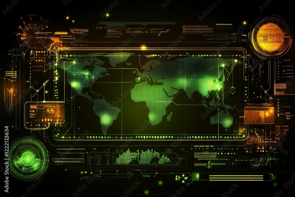 Futuristic Global Network Interface Digital World Map Futuristic Global Network Interface Digital World Map