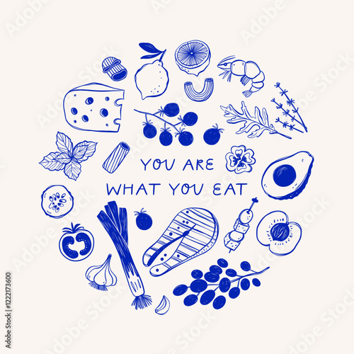 Hand drawn different mediterranean food set
