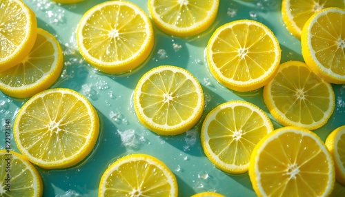 Vibrant Lemon Slices on Teal Background