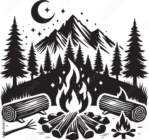 natural view fire camps design silhouette victor style.