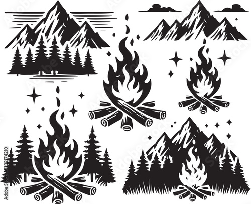 natural view fire camps sat design silhouette victor style.