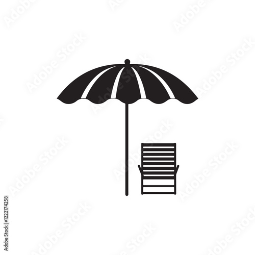 Minimalist Beach Umbrella and Sun Chair Silhouette Logo