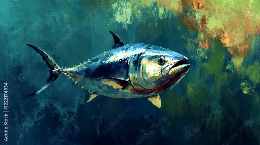 Fototapeta premium Underwater image of a yelowfin tuna (Thunnus albacarens)