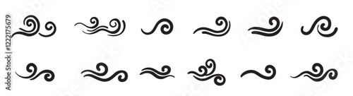 doodle wind gust isolated white background hand drawn vector illustration