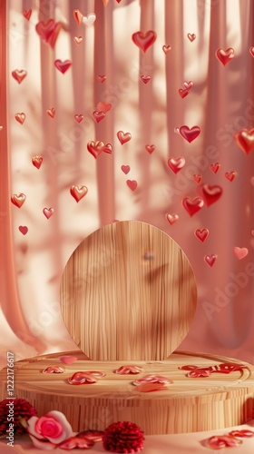 Romantic Heart Decorations with Wooden Pedestal for Celebrations