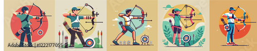Vector collection of an archery athlete