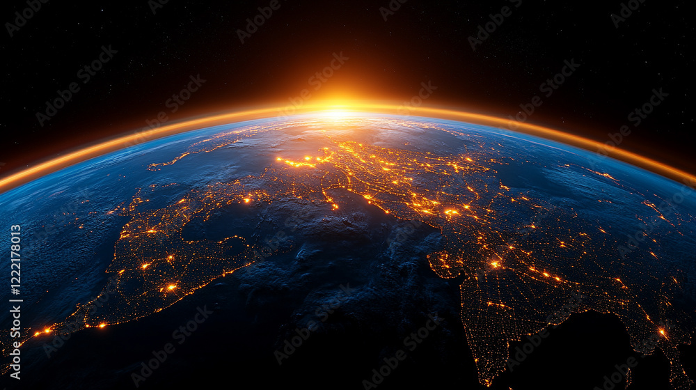 Obraz premium Earth with digital data overlays floating in space representing modern technology and connectivity with a minimalist bright tone and blurred background leaving space for captions