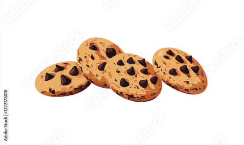 Minimalist Vector Illustration of Chocolate Chip Cookies Isolated on White Background