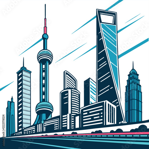 Photography vector art of a futuristic city skyline at night, glowing lines Adobe Illustrato