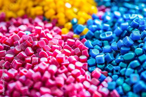 Plastic polymer color pigment granules industrial. photo