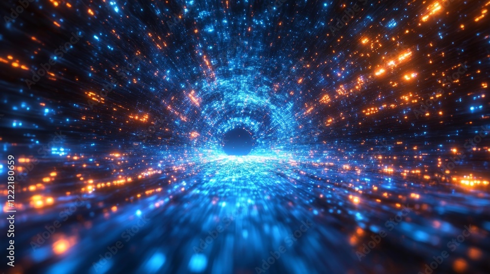 Naklejka premium Abstract glowing light patterns in a dynamic digital space. Generative AI