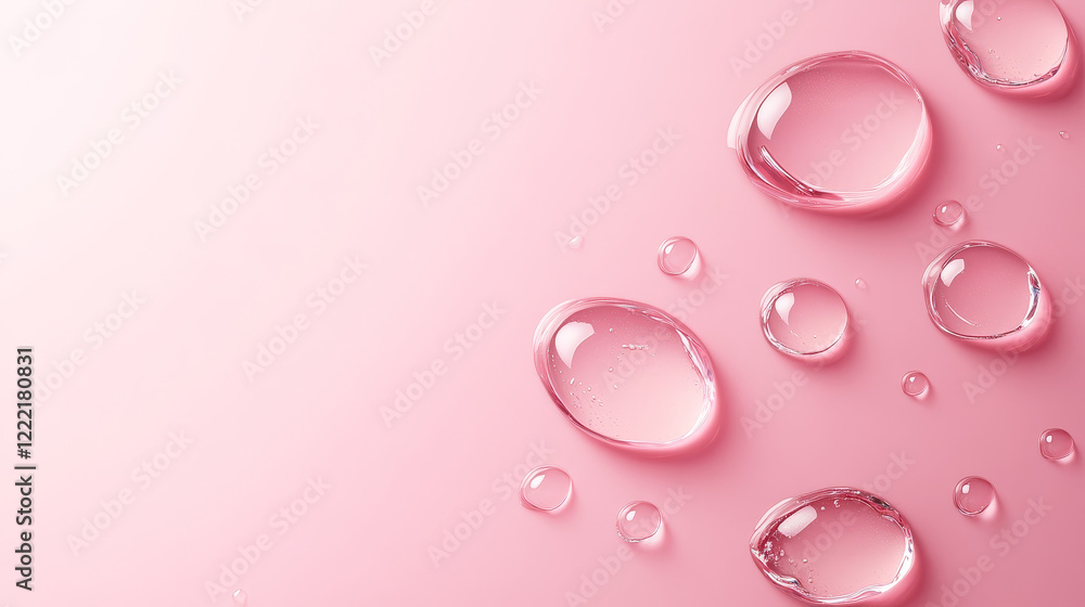 Clear liquid cosmetic gel texture. Dripping jelly cream or serum with collagen, niacinamide or salicylic acid for beauty skincare, border isolated on pink background, vector realistic illustration Clear liquid cosmetic gel texture. Dripping jelly cream or serum with collagen, niacinamide or salicylic acid for beauty skincare, border isolated on pink background, vector realistic illustration