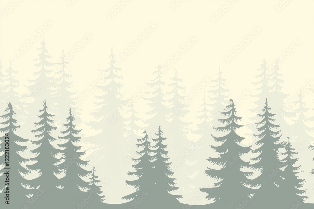 Fototapeta premium Forest Dawn Gradient: A forest scene where the sky transitions from a misty gray at the tree line to a pale, early morning yellow