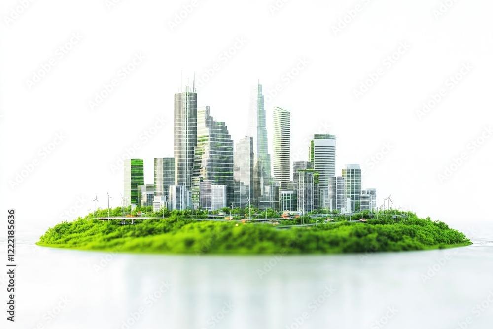 Fototapeta premium Modern skyline rises from lush greenery, symbolizing harmony bet