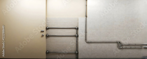 Industrial wall with pipes and minimalist design.
 photo