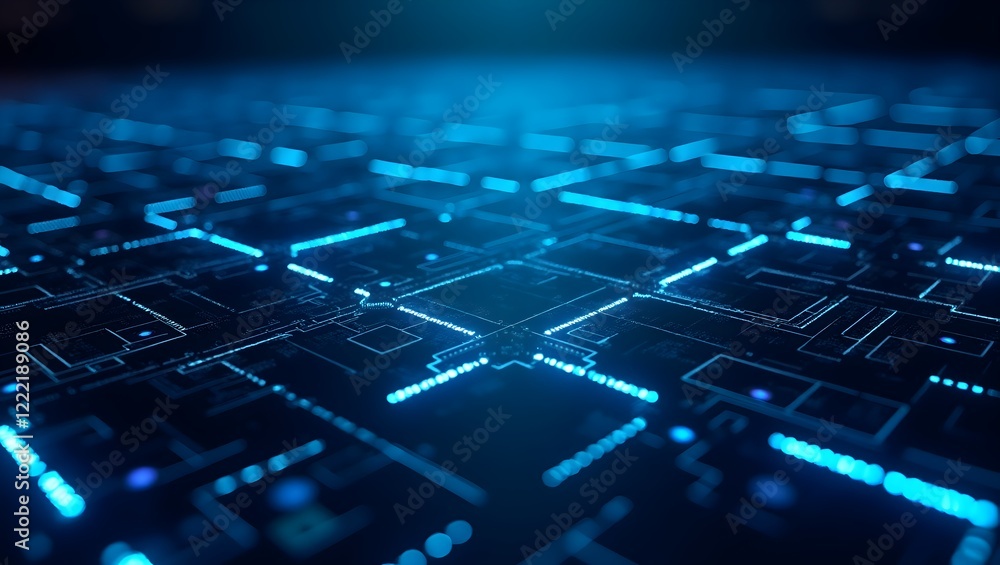 Obraz premium Futuristic digital grid pattern with glowing lines and a dark, tech-inspired background 