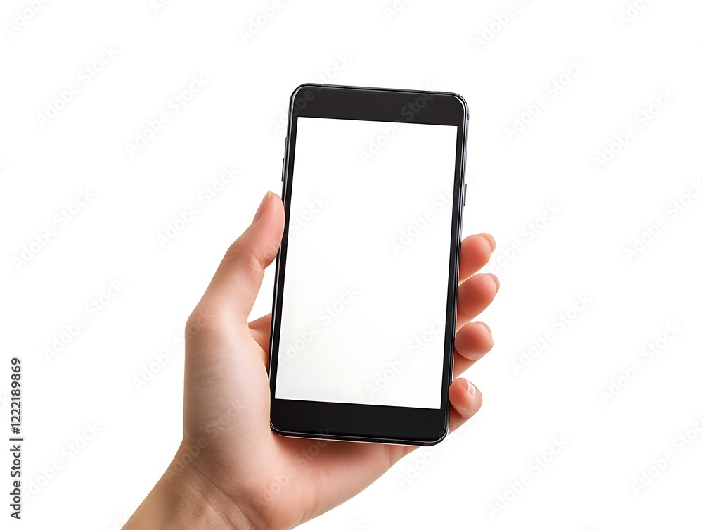 Blank Screen Mobile Phone Held by a Hand on a Dark Background, Ready for Design Mockup or App Presentation in Minimalistic Style Blank Screen Mobile Phone Held by a Hand on a Dark Background, Ready for Design Mockup or App Presentation in Minimalistic Style