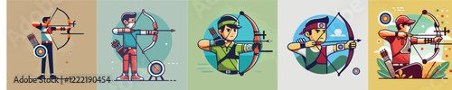 Vector collection of an archery athlete