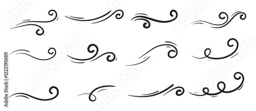 doodle sketch style wind gust cartoon hand drawn illustration concept design