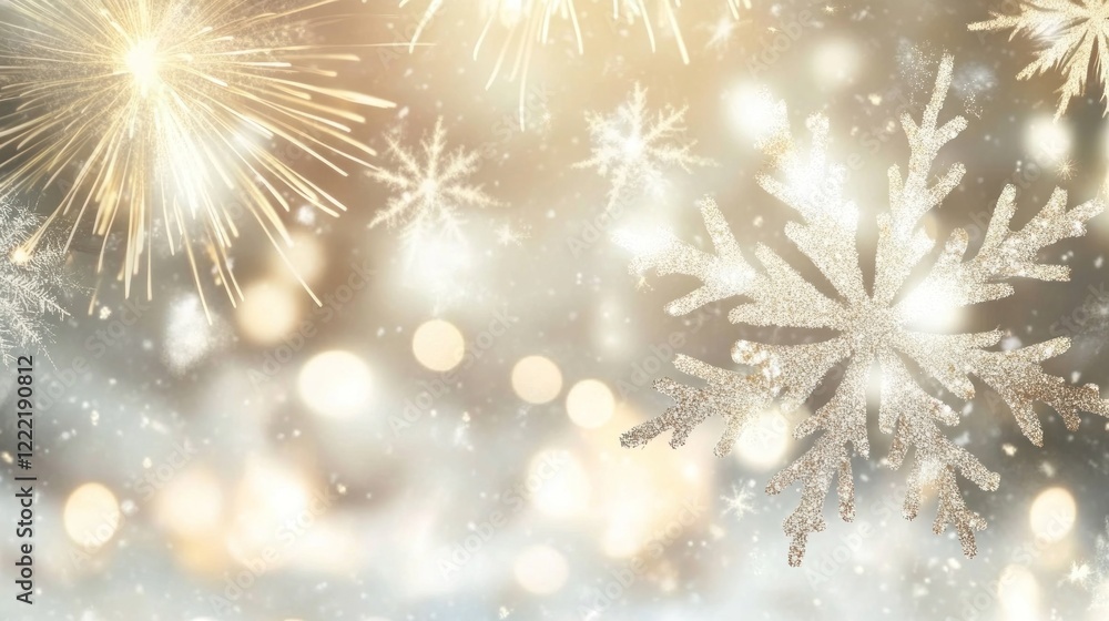 Sparkling New Year's fireworks and snowflakes on bokeh background. Sparkling New Year's fireworks and snowflakes on bokeh background.