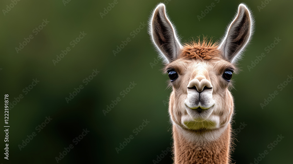 Naklejka premium close up of llama face with expressive eyes and soft fur