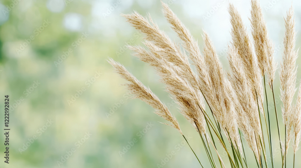 Tall grass swaying gently in soft breeze, creating serene atmosphere Tall grass swaying gently in soft breeze, creating serene atmosphere