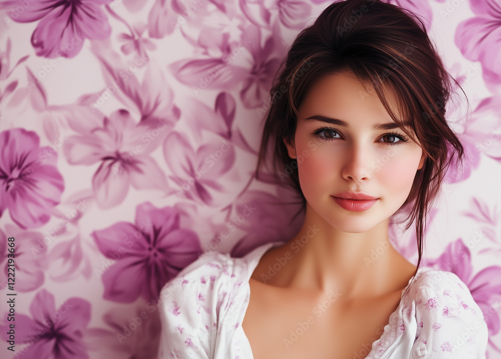 portrait of a woman on a floral background portrait of a woman on a floral background