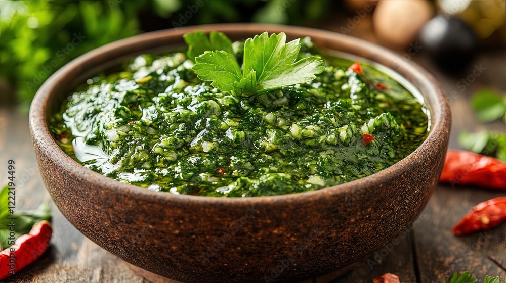 Green sauce in a bowl, green sauce Green sauce in a bowl, green sauce