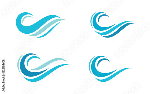 Wave icons. Water sea element, ocean liquid curve