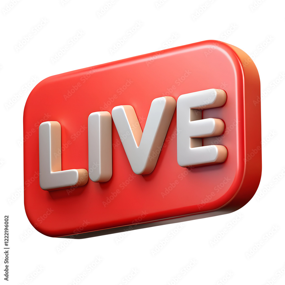 Live streaming icon. Social media minimal design. 3d rendering isolated on white background. Cartoon plastic style icon Live streaming icon. Social media minimal design. 3d rendering isolated on white background. Cartoon plastic style icon