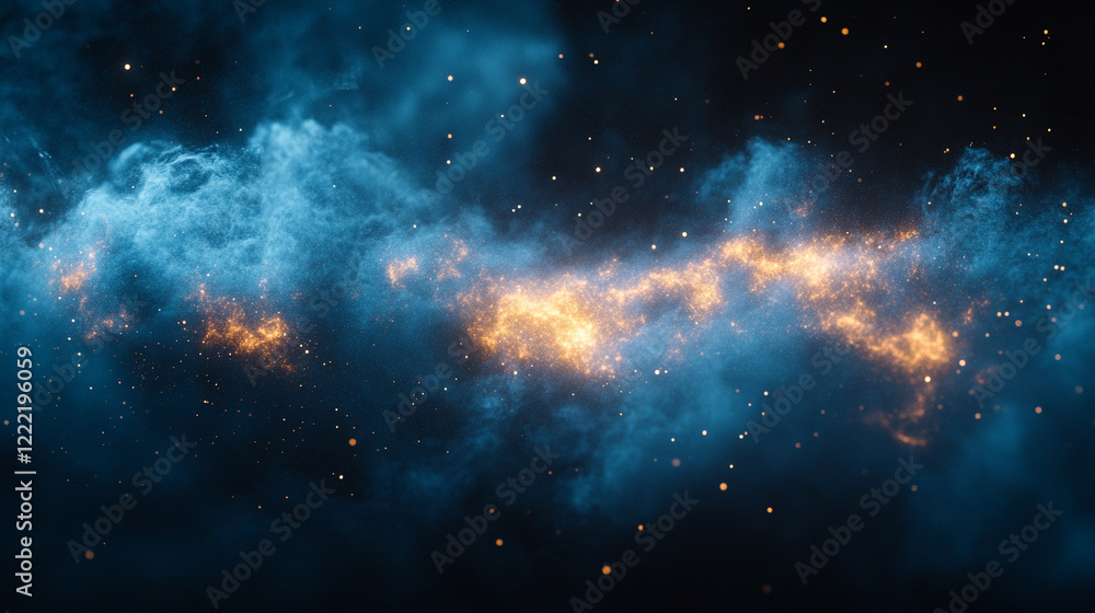 Fototapeta premium Hyperspace tunnel with radiating energy and light, bright stars illuminating a blue explosion in a futuristic, minimalistic design, creating a sense of movement and boundless possibilities in a modern