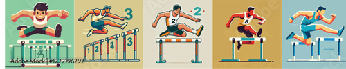 Vector collection of professional hurdler athletes