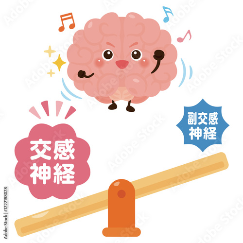 交感神経が働いて活発になる脳のキャラクターイラスト