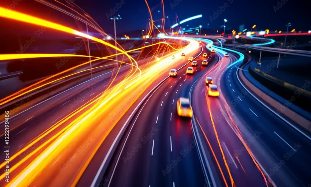Futuristic Highways With Abstract Light Trails Futuristic Highways With Abstract Light Trails