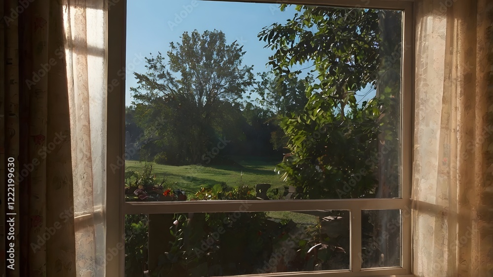 Fototapeta premium The atmosphere of a photo taken out by a window with light shining in. 
