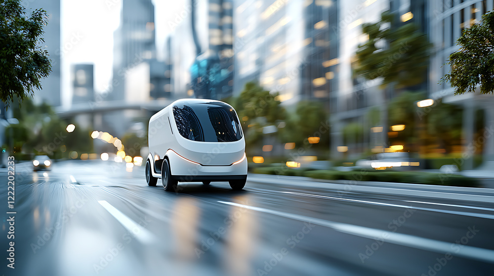 Electric delivery vehicles navigating eco-smart cities urban environment digital art futuristic aerial view sustainable transportation concept Electric delivery vehicles navigating eco-smart cities urban environment digital art futuristic aerial view sustainable transportation concept