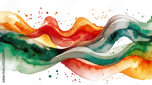 abstract watercolor waves isolated on transparent background with copy space, png file