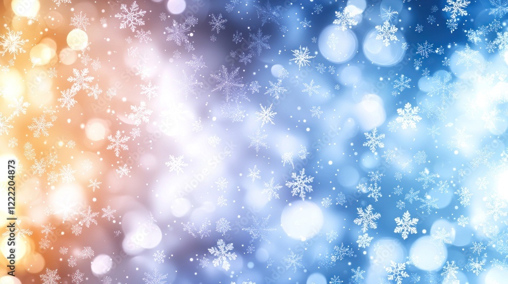 Festive Winter Background with Sparkling Snowflakes and Lights Festive Winter Background with Sparkling Snowflakes and Lights