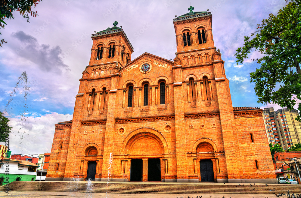 Fototapeta premium Metropolitan Cathedral Basilica of the Immaculate Conception at Bolivar Park in Medellin, Colombia