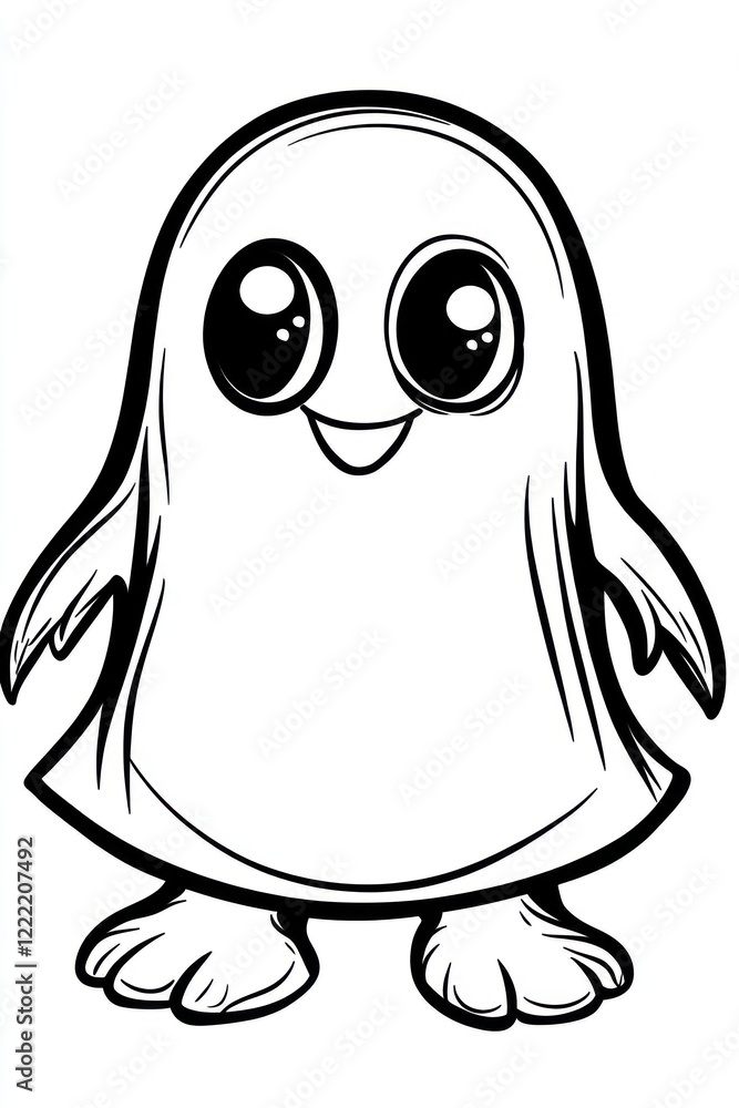 Fototapeta premium A cute cartoon penguin with big eyes and a smile.