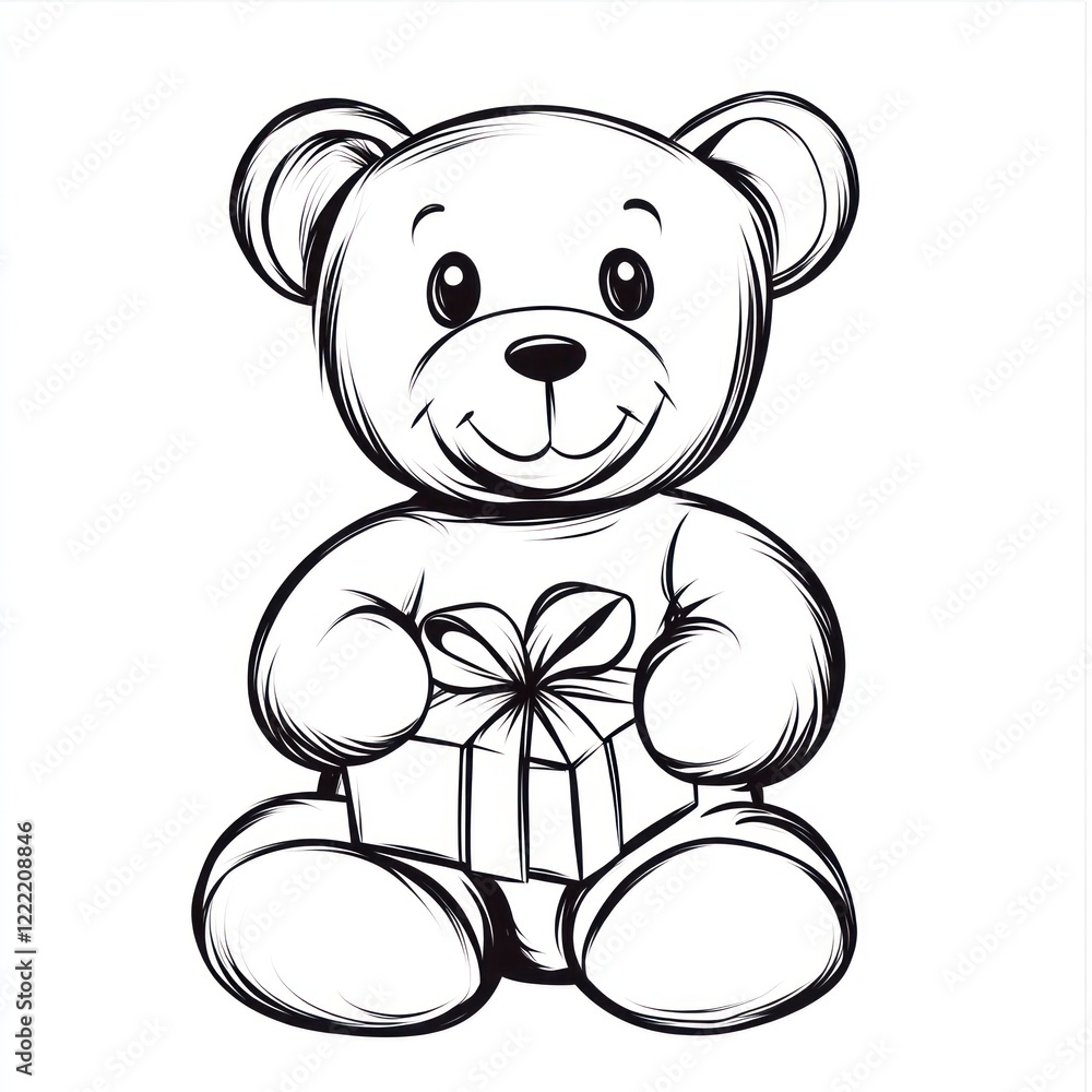 Fototapeta premium A cute teddy bear with a big smile holds a gift in its paws.