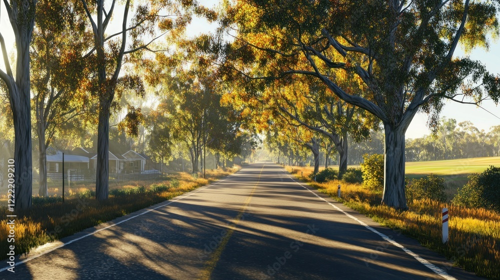 Fototapeta premium Serene Autumn Road: A Picturesque Countryside Drive