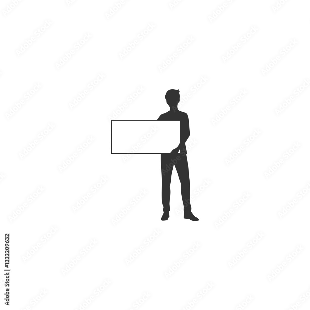 Silhouette of a person holding a sign, ideal for event promotions or sales announcements Silhouette of a person holding a sign, ideal for event promotions or sales announcements